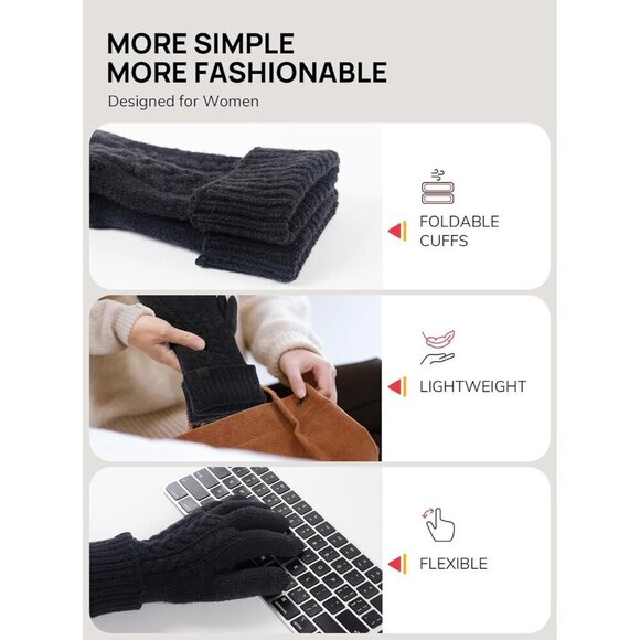 🆕Women Black Folding Cuff Touchscreen Soft Skin-Friendly Jacquard Warm Glove - Picture 5 of 6